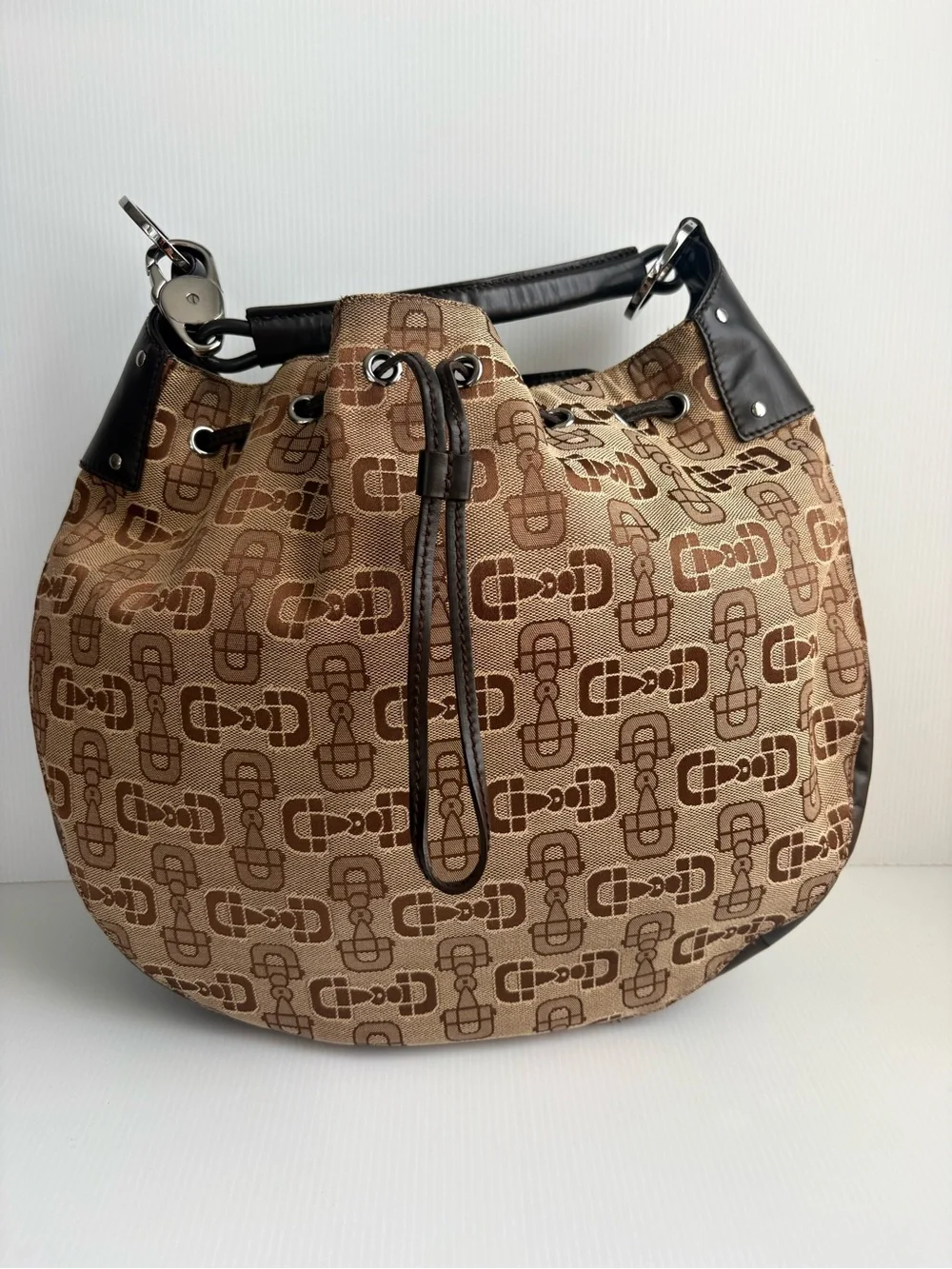 Gucci Horsebit Hobo Bag Canvas/Leather  Large Tote EUC 506631